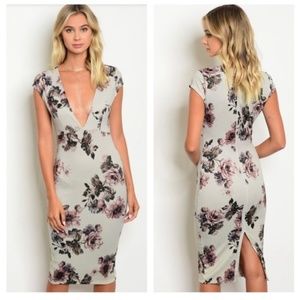 Floral Print Gypsy Pencil Dress Size M Deep 'V